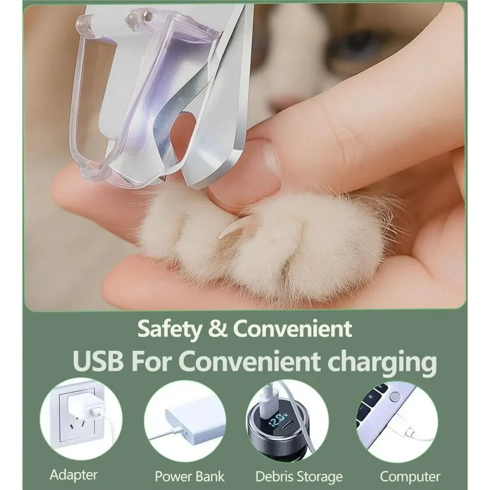 2-in-1 Pet Nail Clipper & Grinder with LED Lights USB Rechargeable Cats Dogs
